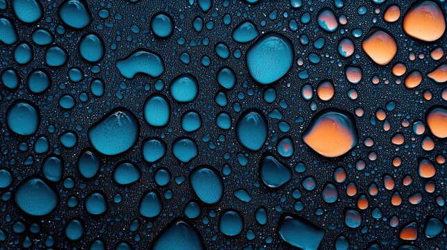 Dew kissed pink petals concept, Close-Up of Water Droplets on Dark Surface with Color Highlights - Powered by Adobe