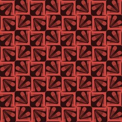 A repeating geometric pattern of red triangles and arrows forms a seamless abstract background design