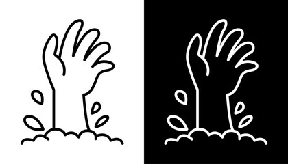 Drowning hand reaching out from water, symbol of distress or struggle, available in black and white