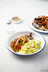 Beef ragout with rice and vegetables
