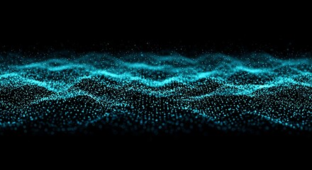 Abstract futuristic technological background with a flowing digital wave of glowing blue particles representing data and energy