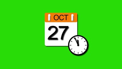 October 27 date calendar icon animation . calendar animation clean and green background. and stunning 4k animation.