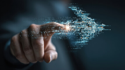 Digital interaction with data visualization technology finger arrow abstract digital communication innovation futuristic interface business connection information network virtual touchscreen