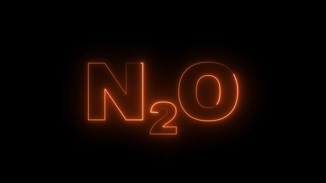 Glowing neon Nitrous Oxide gas animation on a black background. representing the nitrous oxide molecule in a dramatic and mysterious style. 4k motion video.