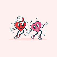Dancing Heart Characters Celebrate Love Joyfully