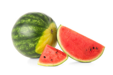 Fresh watermelon and pieces on white background