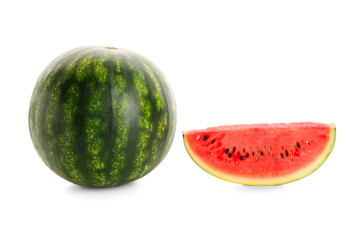 Fresh watermelon with piece on white background