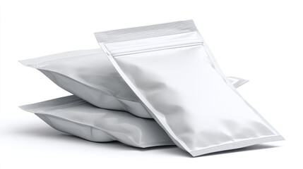 Naklejka premium blank 3d rendering white zipper pouches, isolated white background top view. 3d illustration. 