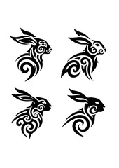 Tribal Rabbit Illustrations Majestic Black and White Designs for Artistic Expression