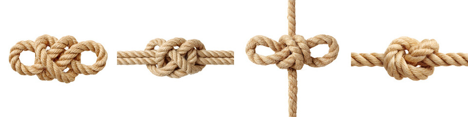 Set of Nautical Rope Knots on White Background