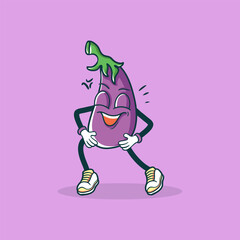 A Happy Eggplant Cartoon Character Dances Joyfully