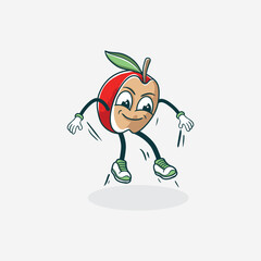 A Happy Apple Character Joyfully Jumps In The Air