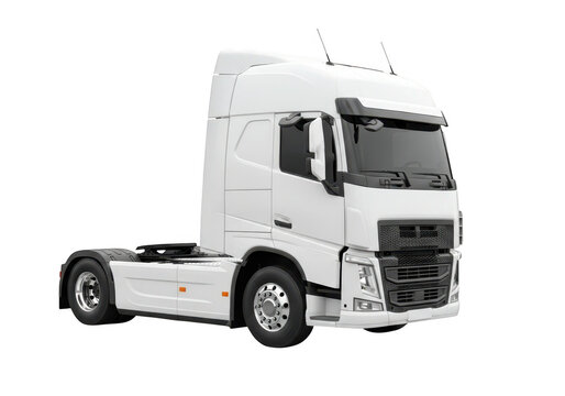 Modern white semi truck cab isolated on transparent background