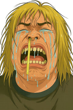A golden-haired waterfall of emotions: tears, snot, and pure drama. This face screams, cries, and drips harder than Wi-Fi on a rainy day&mdash;an Oscar-worthy ugly cry masterpiece!
