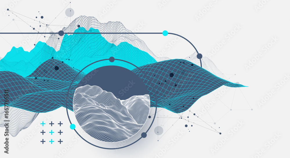 Wall mural the abstract wave is made in a frame style. template for science and technology presentation. vector