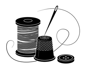 Sewing essentials needle thread thimble and button