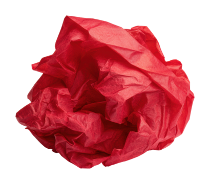 Crumpled red paper ball still life isolated on transparent background