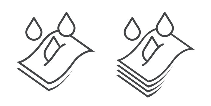 Absorption water fabric cloth material layer structure icon vector graphic set, diaper filter or napkin wet protection technology sign symbol line stroke outline thin linear style logo