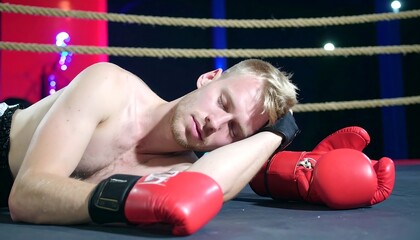 Exhausted boxer resting in ring