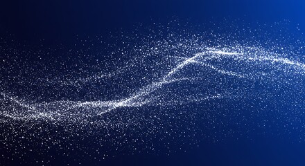 Abstract digital wave of glowing particles on a dark blue background, representing data flow, energy, and futuristic technology concept.