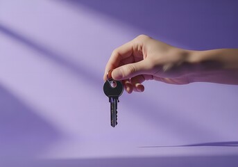 Hand holding keys opening door to new opportunities property ownership real estate concept