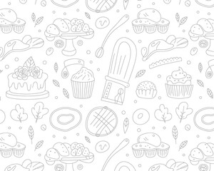 Charming bakery and pastry doodle pattern