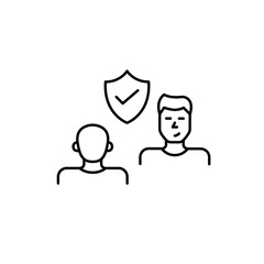Two men in conversation, dialog or interview. Dating or business interaction. Verified conversation, trusted interaction, secure meeting, approved communication. Pixel perfect, editable stroke vector 