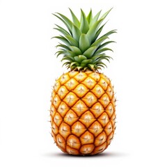 Fototapeta premium Ripe Pineapple with Green Leaves on white background