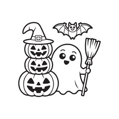 Bold and Easy Cozy Halloween Coloring Pages, Line Art, Vector Illustration, Black and White, Halloween, Coloring Pages, Coloring Book, 8.5x8.5