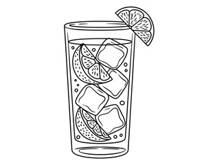 Refreshing tall glass of drink with ice and citrus slices