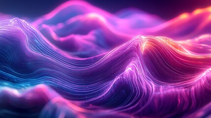 Obraz premium Vibrant Neon Abstract Wave Forms with Light Streaks photo background purple