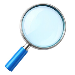 Magnifying glass with a blue handle and a large round lens, designed for close-up inspection and enhancing details of small objects or text