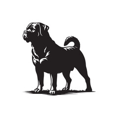 Powerful Rottweiler dog vector silhouette showcasing strength, loyalty, and bold stance in elegant black outline design, perfect for logos, pet art, digital graphics, and creative projects.
