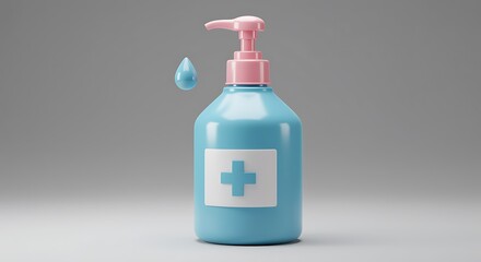 Cute Hand Sanitizer Bottle with Drop of Gel and Medical Cross for Hygiene and Healthcare Promotion