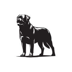 Powerful Rottweiler dog vector silhouette showcasing strength, loyalty, and bold stance in elegant black outline design, perfect for logos, pet art, digital graphics, and creative projects.
