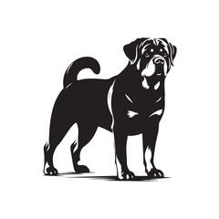 Powerful Rottweiler dog vector silhouette showcasing strength, loyalty, and bold stance in elegant black outline design, perfect for logos, pet art, digital graphics, and creative projects.

