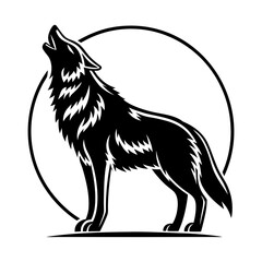 Obraz premium Stylized white wolf howling on a black background