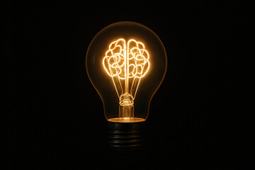 A bright, glowing lightbulb with a brain-shaped filament, symbolizing a brilliant idea.
