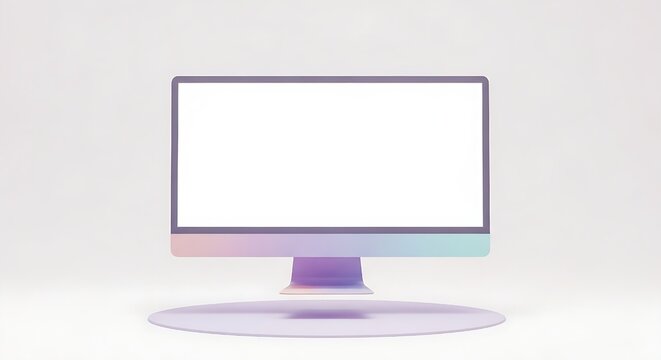 Pastel-colored computer monitor with blank screen on a minimalist stand.