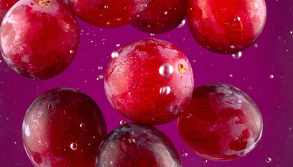 Vibrant Red Grapes Submerged in Refreshing Water