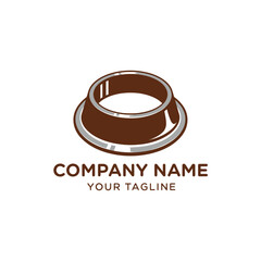 A simple and modern logo design featuring an empty brown and silver pet food bowl.