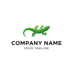 A vibrant green stylized lizard logo design, featuring a gecko-like reptile with a curled tail, positioned above placeholder text for a company name and tagl...