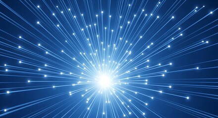 Naklejka premium Abstract explosion of bright blue light particles radiating from a central point against a dark background