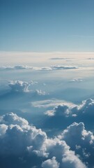 dreamlike cloud islands hover in a gradient blue sky, creating a surreal and peaceful fantasy atmosphere with soft textures and magical light.