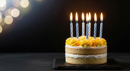 Delicious Birthday Cake With Lit Candles Celebration