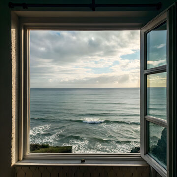 Fototapeta sea seen through window of house