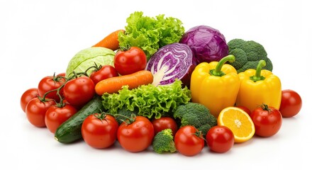 Fresh assorted vegetables background with colorful healthy produce. Organic farm-to-table food concept for nutrition and healthy eating.