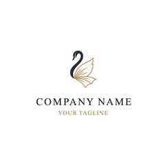 Elegant swan logo with flowing golden wings, representing grace and sophistication for a company.
