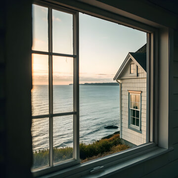 sea seen through window of house