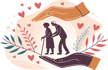 International Day of Older Persons Illustration Art. Awareness International Day of Older Persons Design. Global International Day of Older Persons Illustration. Community Support Older Persons Day